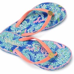 Lilly Pulitzer Coral Reef Flip Flops Preppy Beach Sandals Size 8.5 Fair